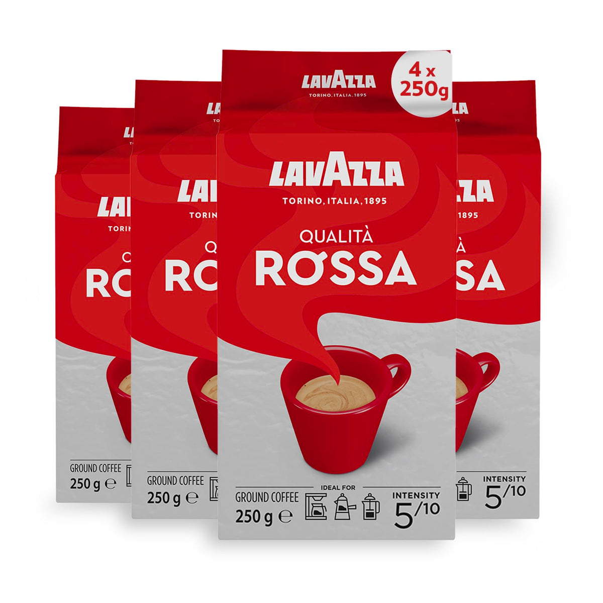 Lavazza Qualit? Rossa Ground Coffee, Medium Roast, 250 g Each, 4-Pack