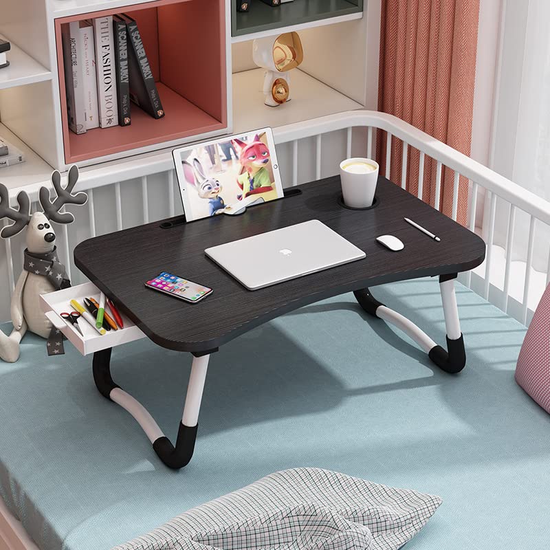 BSTMOME Laptop Desk Bed Stand Foldable Laptop Table Folding Breakfast Tray Portable Lap Standing Desk Reading and Writing Holder with Drawer for Bed