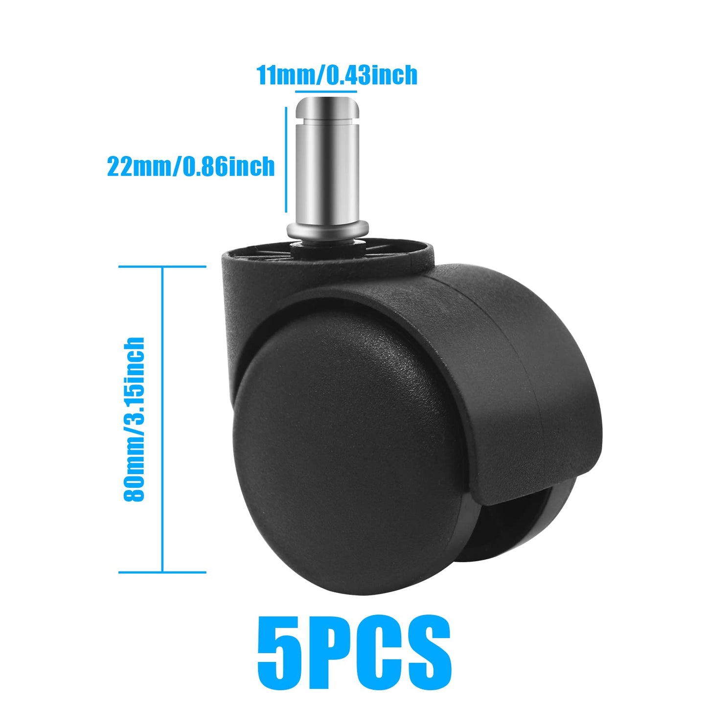 YIOVVOM Office Chair Wheels Replacement Rubber Chair casters(Set of 5) for Hardwood Floors and Carpet- Heavy Duty Caster Support up to 750bls,2 Inch