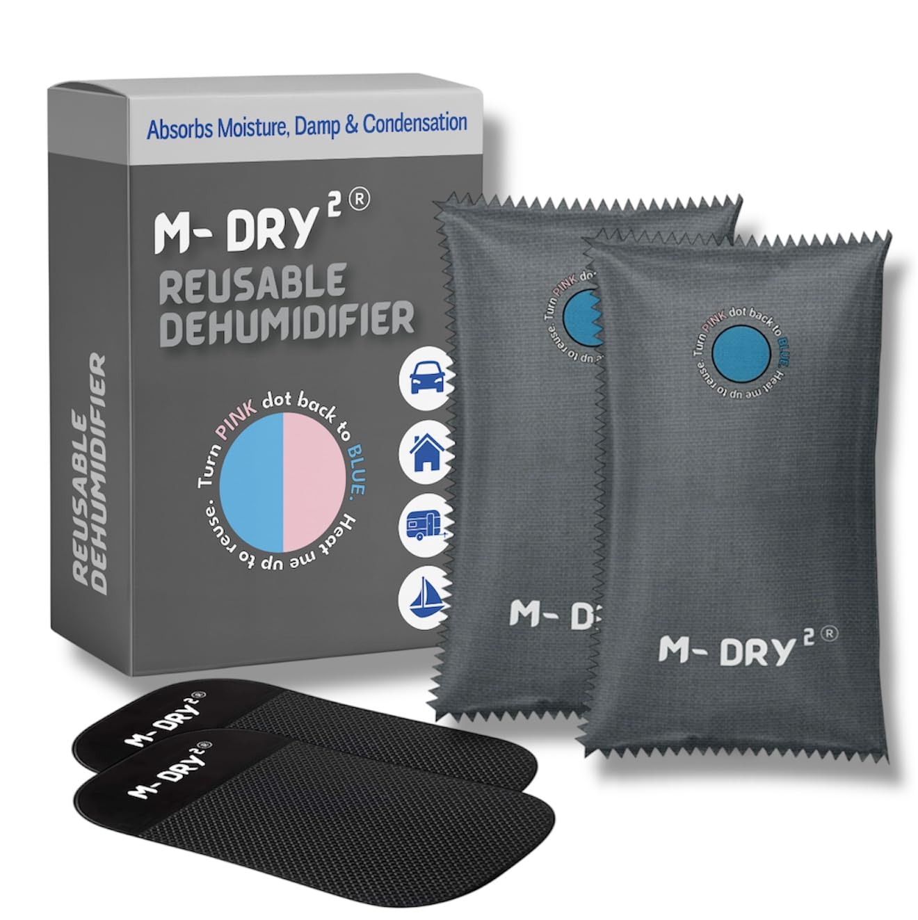 M-Dry 2 Car Dehumidifier Bag- Reusable Moisture Absorber | Sleek Grey Design | Prevents Damp, Condensation, Mould & Odour | Eco- Friendly | Leakproof