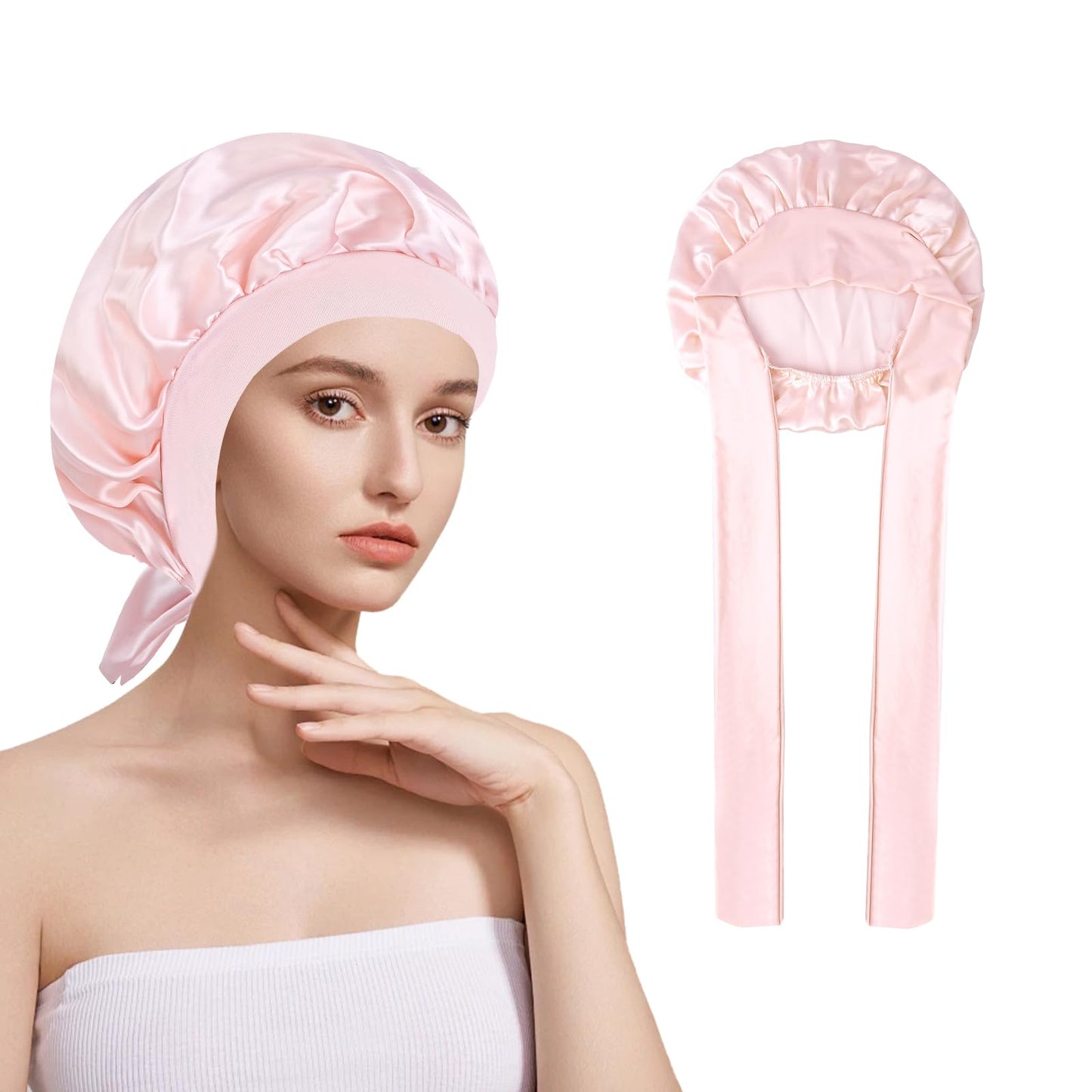 KissDate Mulberry Silk Bonnet for Sleeping, 19 Momme 100% Silk Sleep Cap Natural Silks Hair Wrap for Sleeping, Silks Bonnet with Tie Band for Women