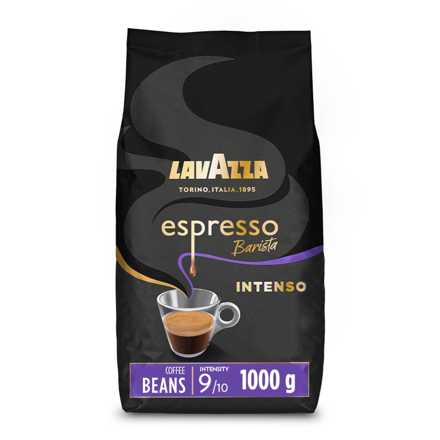 Lavazza, Espresso Barista Intenso, Drum Roasted Coffee Beans, with Aromatic Notes of Cocoa and Wood, Arabica and Robusta, Intensity 9/10, Medium