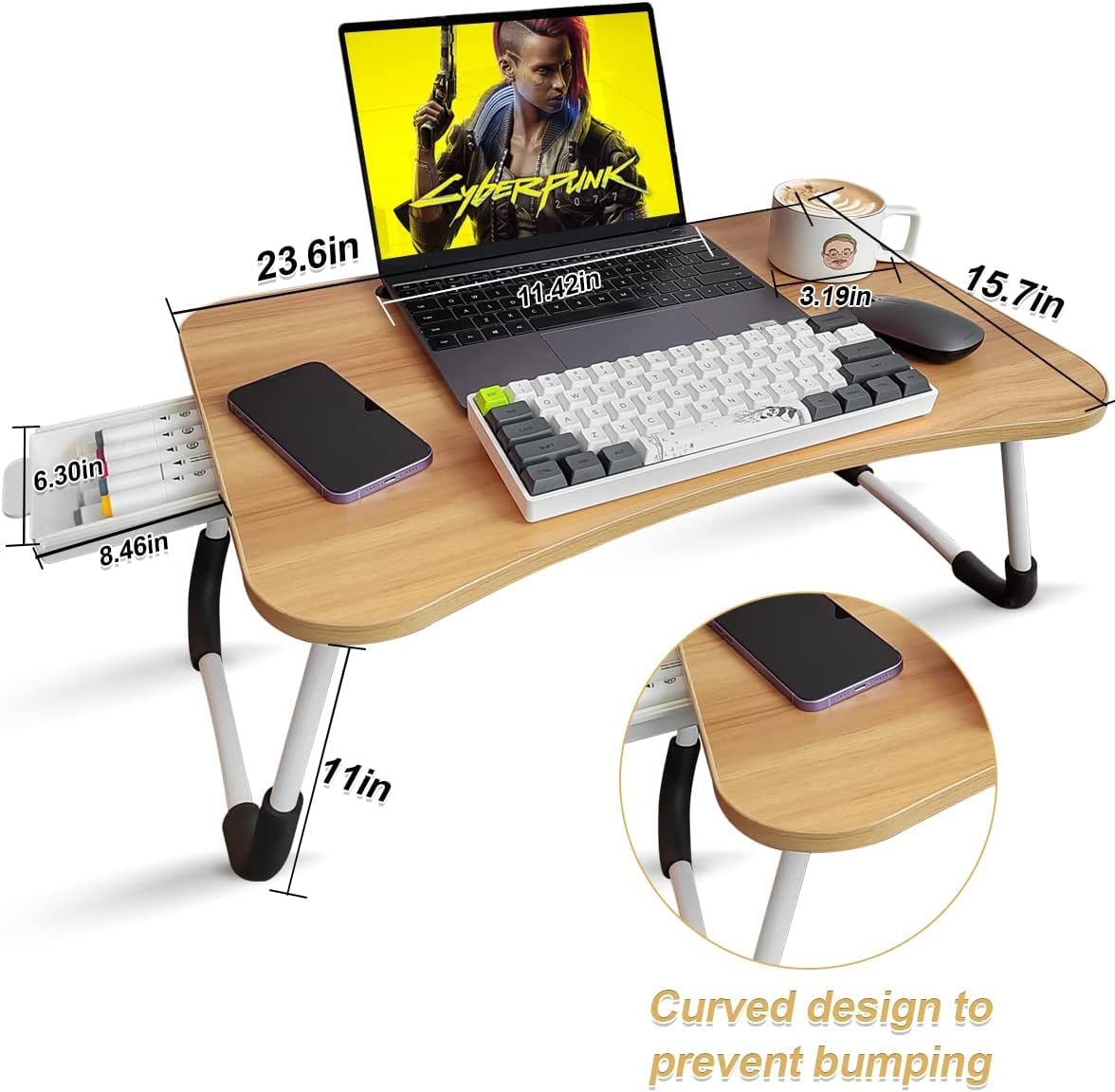 BSTMOME Laptop Desk Bed Stand Foldable Laptop Table Folding Breakfast Tray Portable Lap Standing Desk Reading and Writing Holder with Drawer for Bed