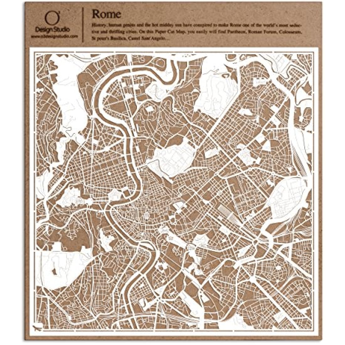 O3 DESIGN STUDIO Rome Paper Cut Map White 30x30 cm Paper Art