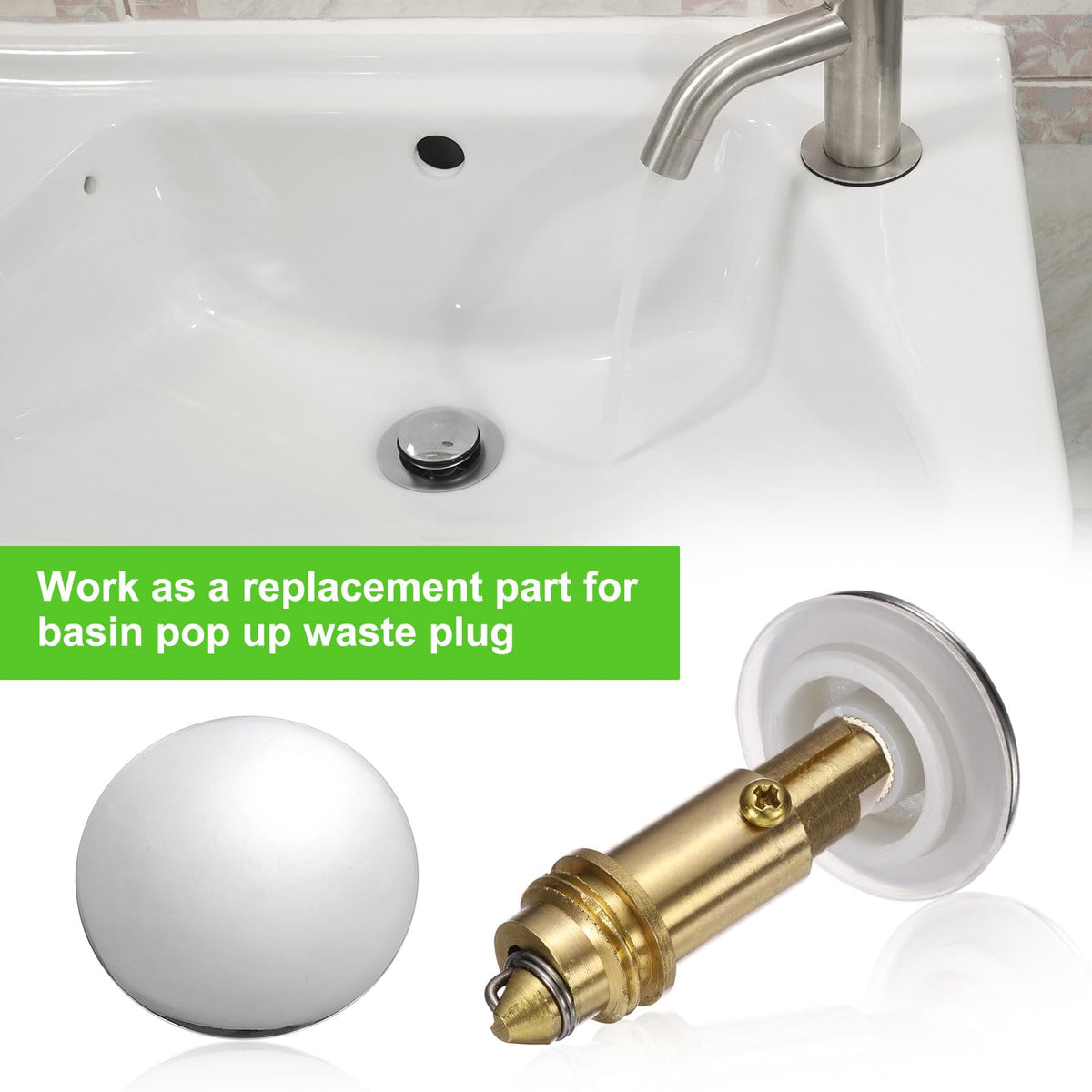 sourcing map 2Pcs Basin Sink Clicker, Replacement Sink Basin Clicker Brass Push Spring Plug for Home Bathroom Bathtub Sinks Drain Stopper
