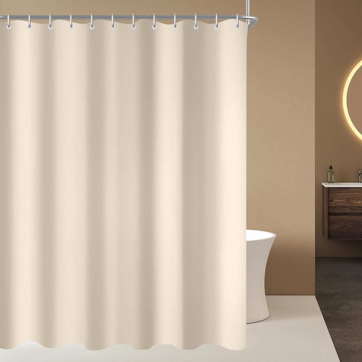 Lerores Shower Curtain 150 x 200 cm(59x78 inch) Beige, Weighted Hem Anti-Mold Textile, Water-Repellent, Washable Polyester Fabric Bath Curtain for