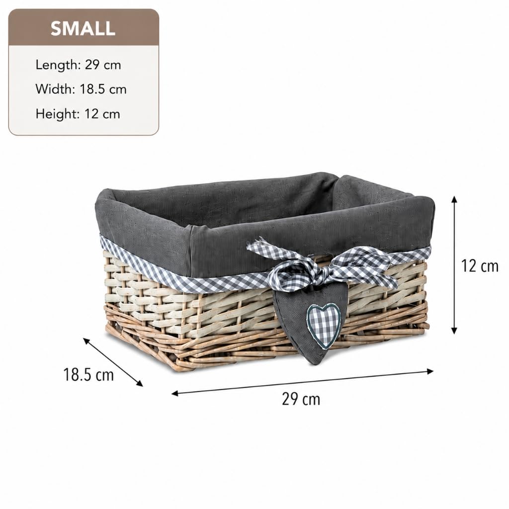 Woodluv Grey Wicker Rectangular Storage Gift Hamper Basket With Removable Lining - Small