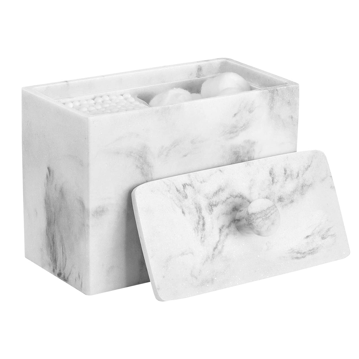 Luxspire Cotton Swab Holder, Resin Cotton Ball Canister with Lid, 2 Compartments Dispenser Storage Box Cosmetics Countertop Organizer Containers for
