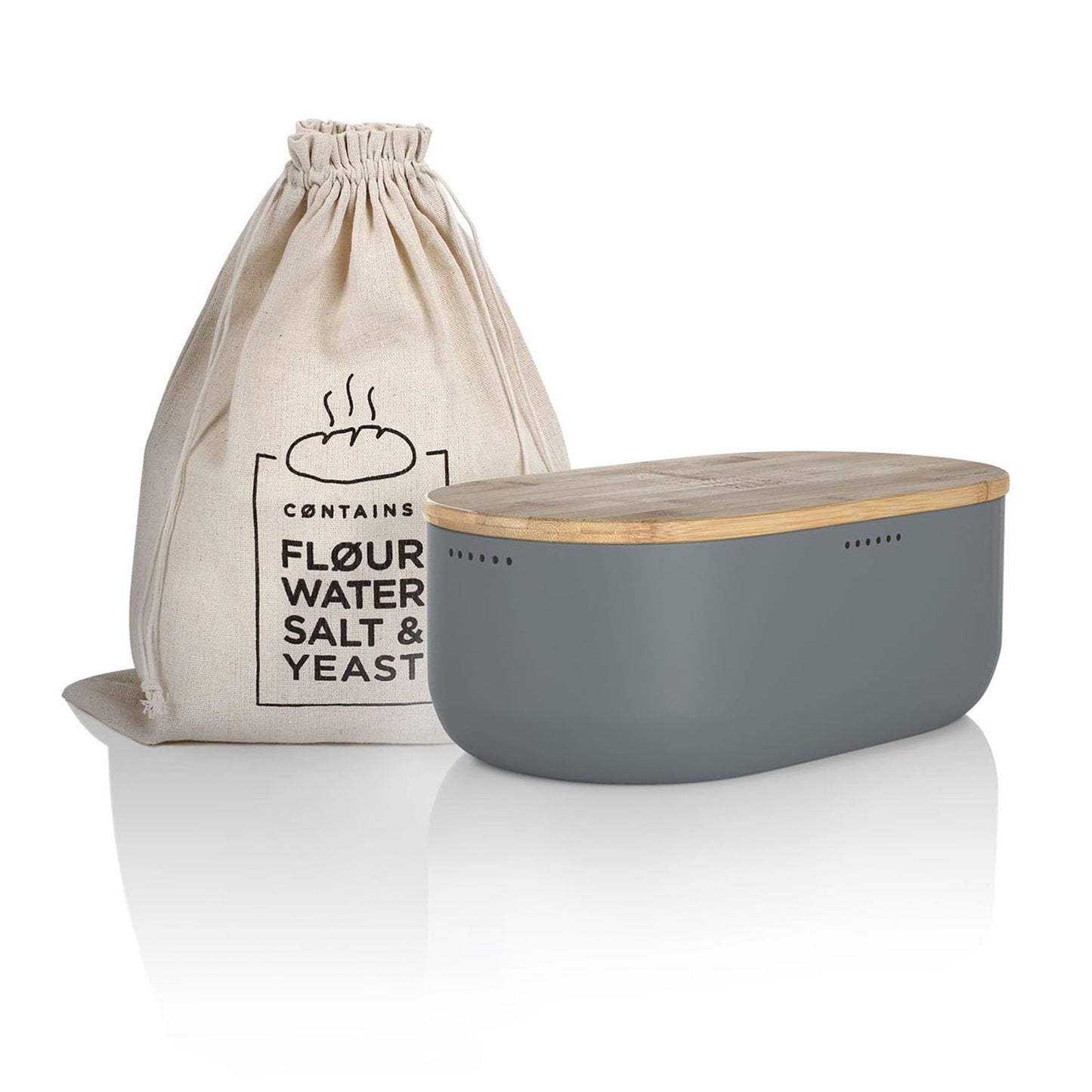 LARS NYSM Bread Box I Metal bread box with linen bag for long lasting freshness I Baked goods Bin with bamboo lid usable as cutting board I