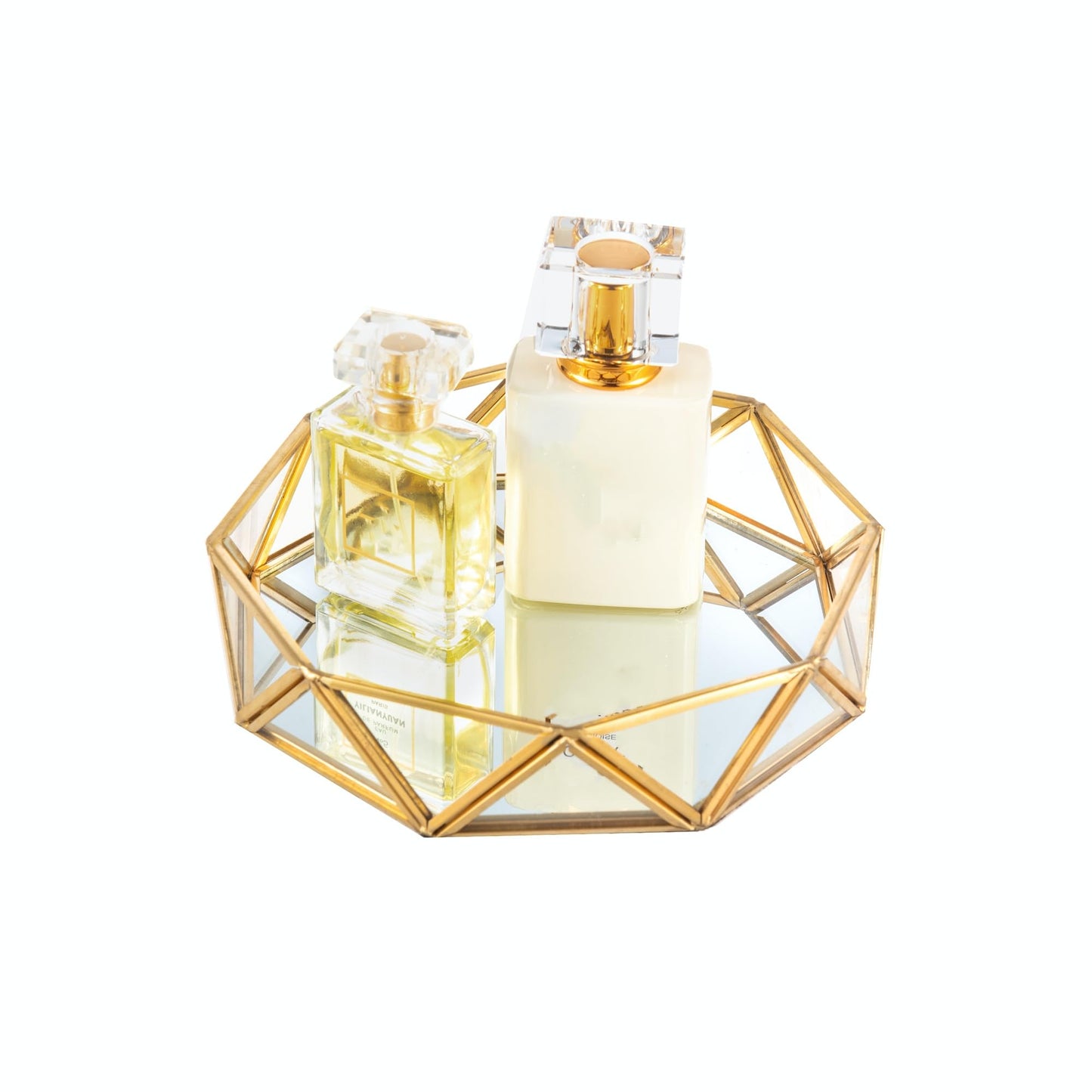 Feyarl Small Gold Mirrored Tray Ornate Cosmetic Tray Makeup Jewelry Organizer Vanity Glass Trays Perfume Display Dresser Tabletop Decorative Trays (7