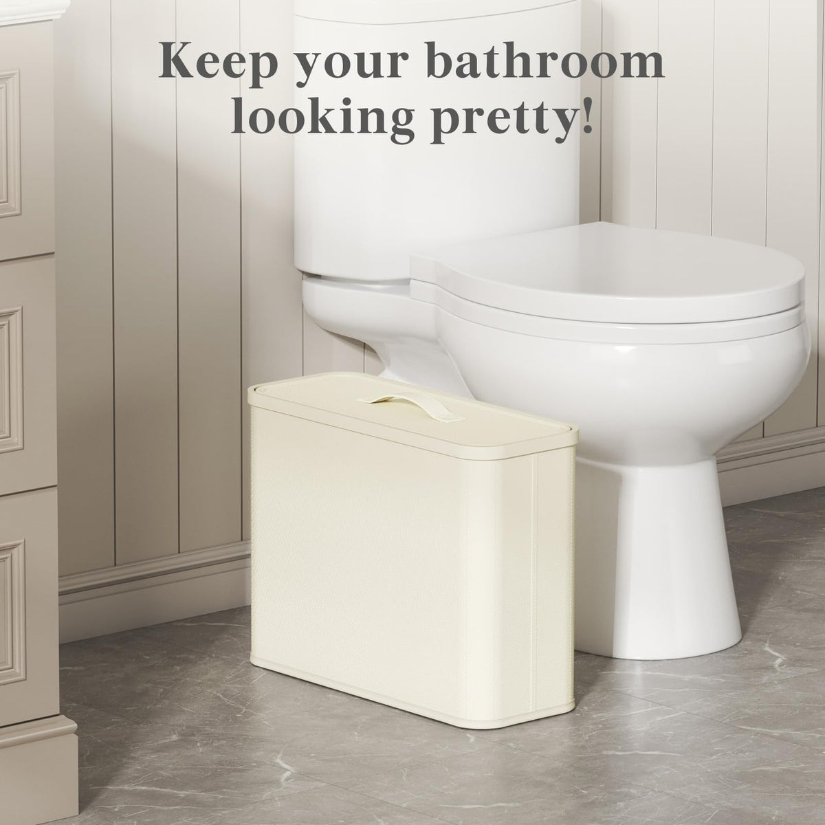 Lifewit Bamboo Toilet Roll Storage Cabinet with Lid,25L,Cream White