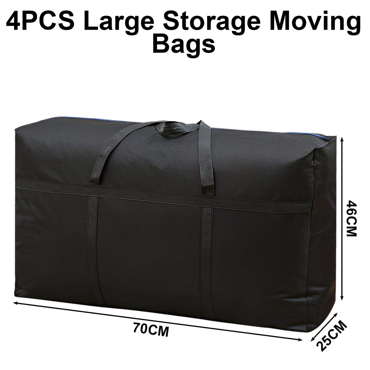 WOPPLXY 4PCS 100L Moving Boxes Large Strong, Black Moving Bags Large Storage Bags with Zip, Heavy Duty Packing Bag for Clothes, Duvet, Blankets
