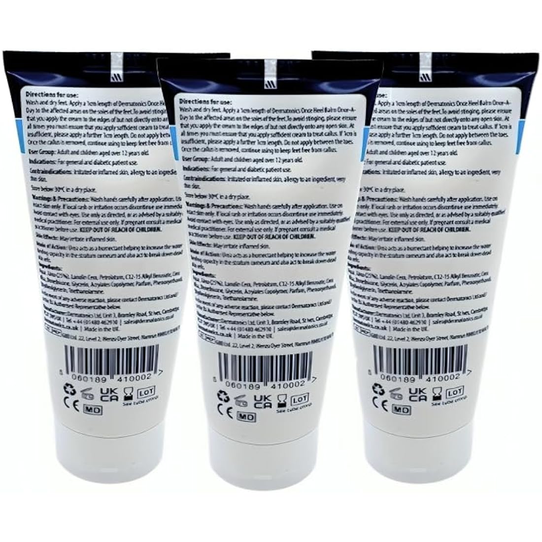 Dermatonics Once Heel Balm | Long-lasting Relief for Rough, Dry, and Callused Heels and Feet | Paraben-free and Clinicaly Proven | Visible Result in 8 Days | Pack of 3 x 200 ml