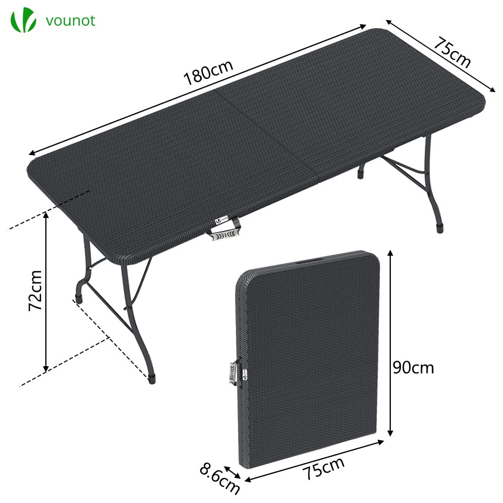 VOUNOT Folding Picnic Table Portable Heavy duty Party Trestle Table 180 x 75 x 72cm for BBQ Camping Indoor Outdoor, Black
