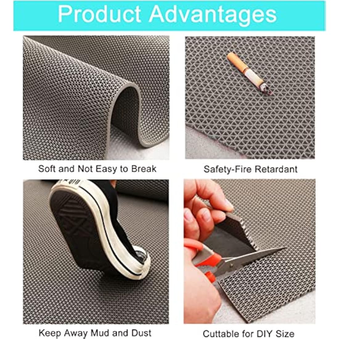 BWKJMY Non-slip Drainage mat 300 X 90cm Commercial Waterproof Floor Mat for Indoor Outdoor Wet Area S-Shaped Rubber Mat for Pool,Kitchen, Bathroom, Restaurant, Garden (Grey)