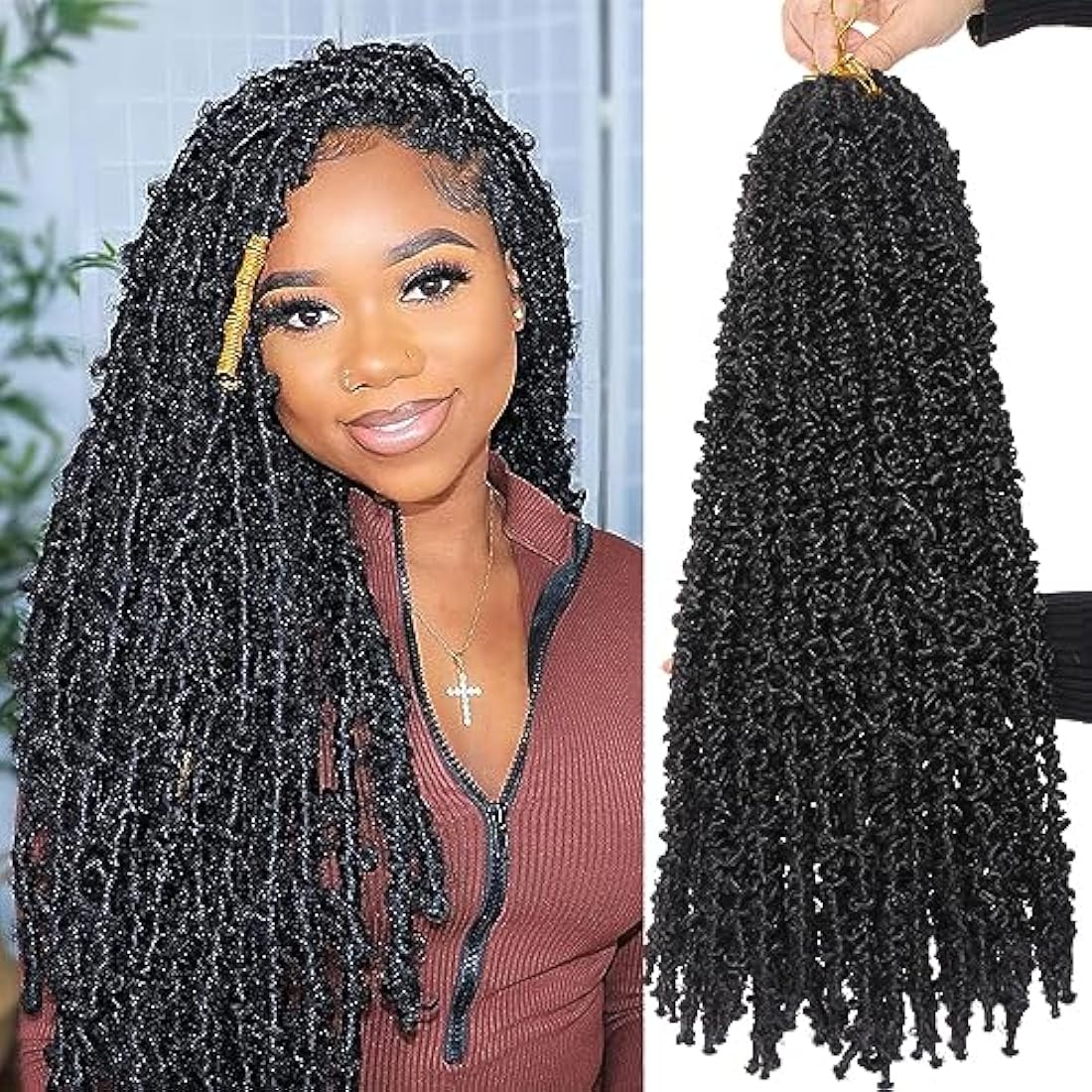 XTREND 24 Inch Black Butterfly Crochet Hair Long Distressed Faux Locs Pre-looped Crochet Braids Synthetic Soft Locs for Women 6Packs 10Strands/pack 1B#