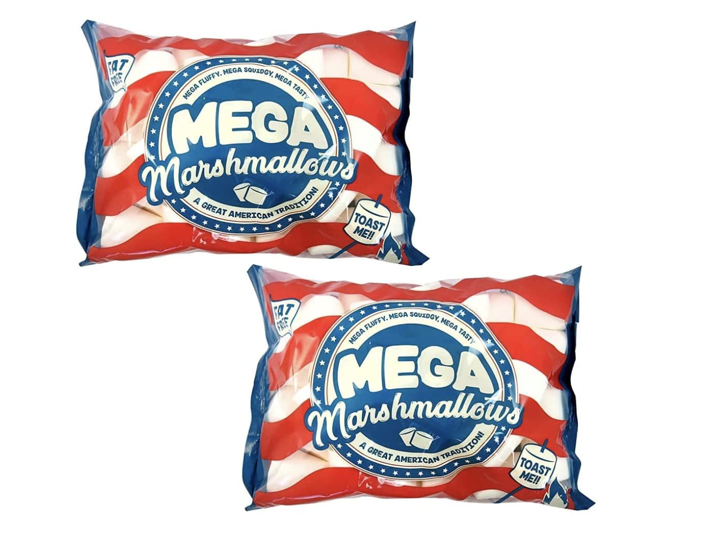Mega Marshmallow 2 Packs - Extra Tasty, Extra Fluffy, Extra Large Fat Free Smores Roasting Mega Marshmallow - American Style 2 x 550g