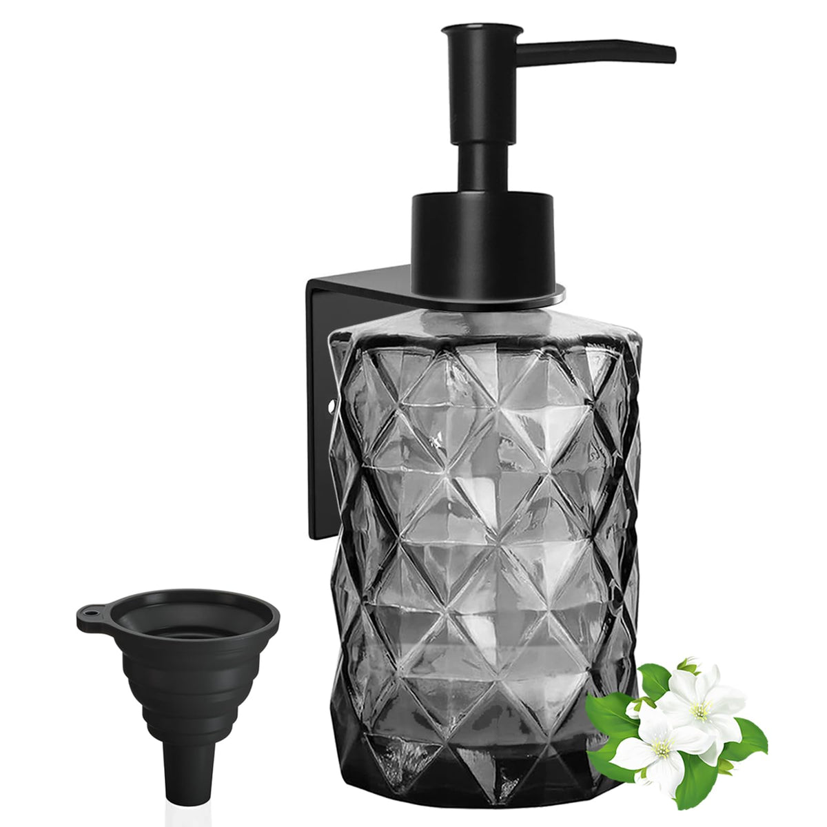 GKSCXEXE Soap Dispenser Wall Mounted, 330ml Black Soap Dispenser Bathroom Shampoo Shower Gel Dispensers Kitchen Washing Up Liquid Bottle Glass Liquid