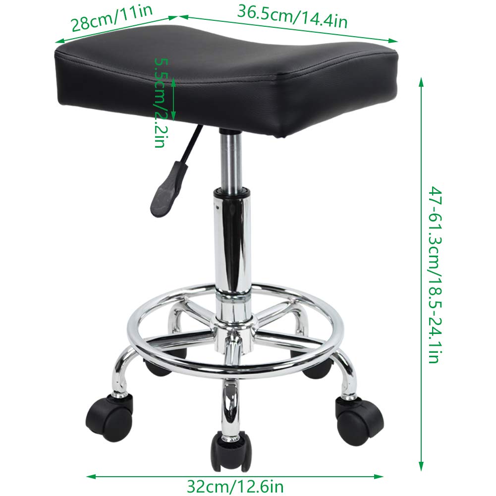 KKTONER Square Rolling Stool PU Leather Height Adjustable Swivel Massage SPA Salon Stools Task Chair with Wheels (Black)
