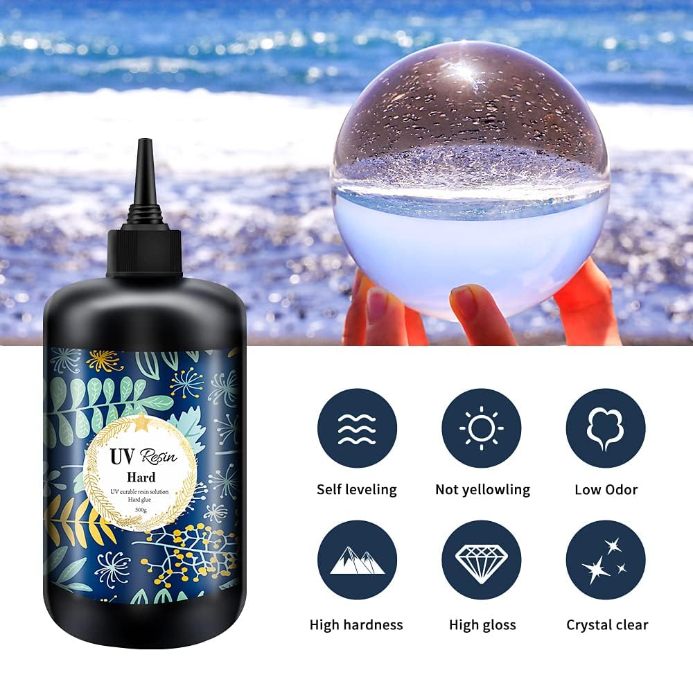 OSBANG Crystal Clear Hard UV Resin Upgraded Formula Ultraviolet Fast Curing Resin for Jewelry Making Craft Decoration, Hard Transparent Glue Solar