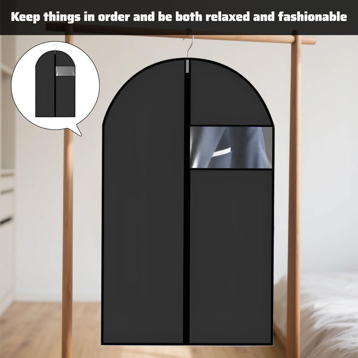2 PCS Suit Covers for Men,Foldable Dress Bags,Suit Carriers for Men with Clear Window Black Zipper,Reusable Clothes Covers for