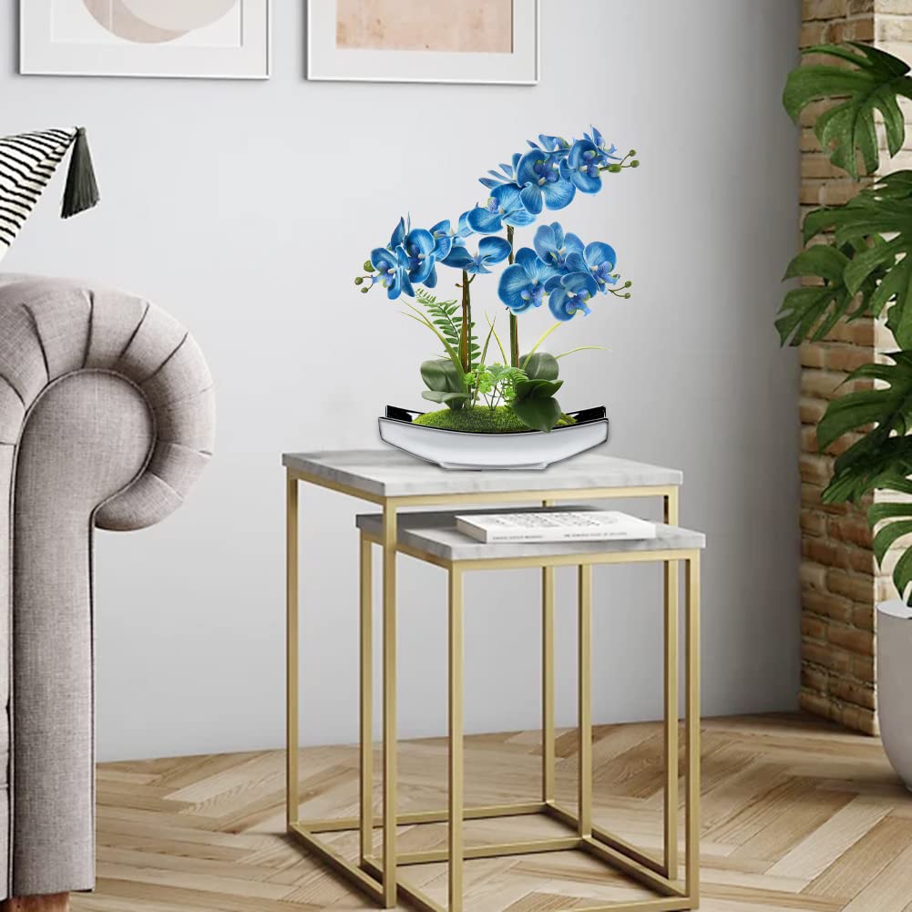 Briful 15" Artificial Phalaenopsis Flowers Arrangement Artificial Orchid Bonsai in Silver Pot Fake Flowers Silk Orchid Flower for Table Centerpieces