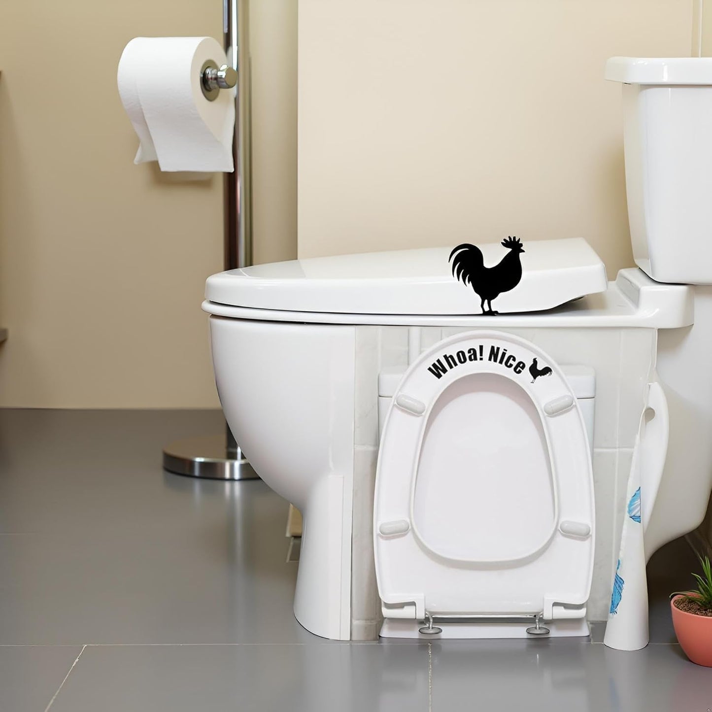 2Pcs Funny Cock Toilet Stickers,Whoa Nice Sticker Decal,Prank Stickers,Waterproof Vinyl Wall Art Sign Decor,Removable Self-Adhesive Seat Quote Murals