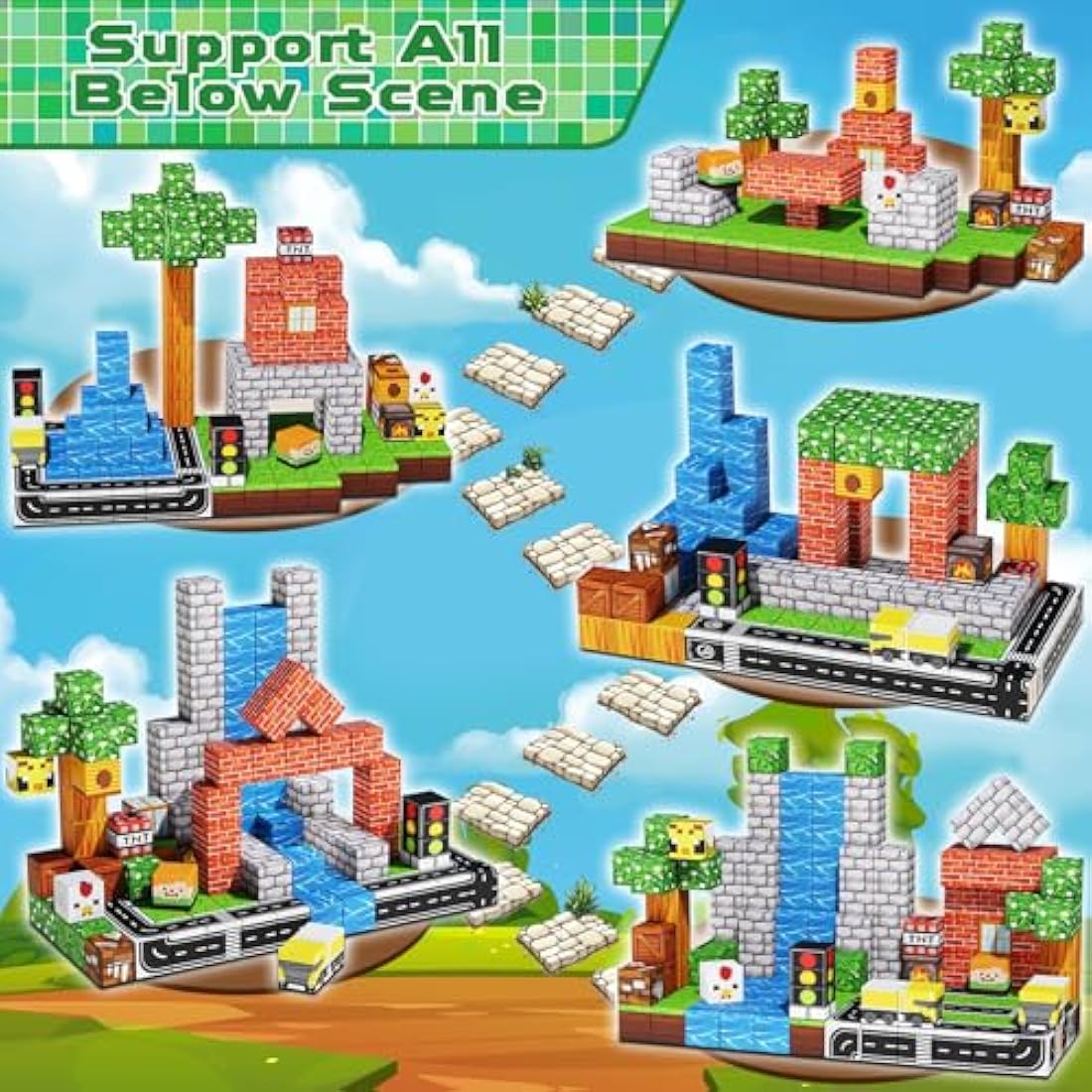 Magnetic Blocks - 150PCS Magnetic Building Blocks Road Forest Cubes Toys for Montessori Toddler Birthday Gifts -STEM Sensory Construction Toys for Kids Ages 3+ for Boy & Girl