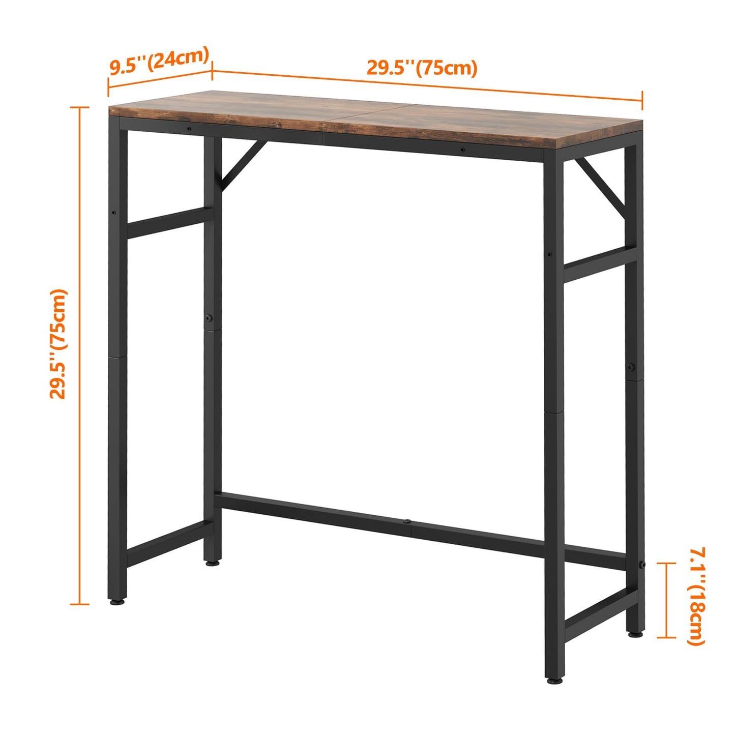Livofloral Narrow Console Table, 75 cm Entryway Table with 2 Support Bar, Thin Sofa Table, Small Couch Table, Display Table