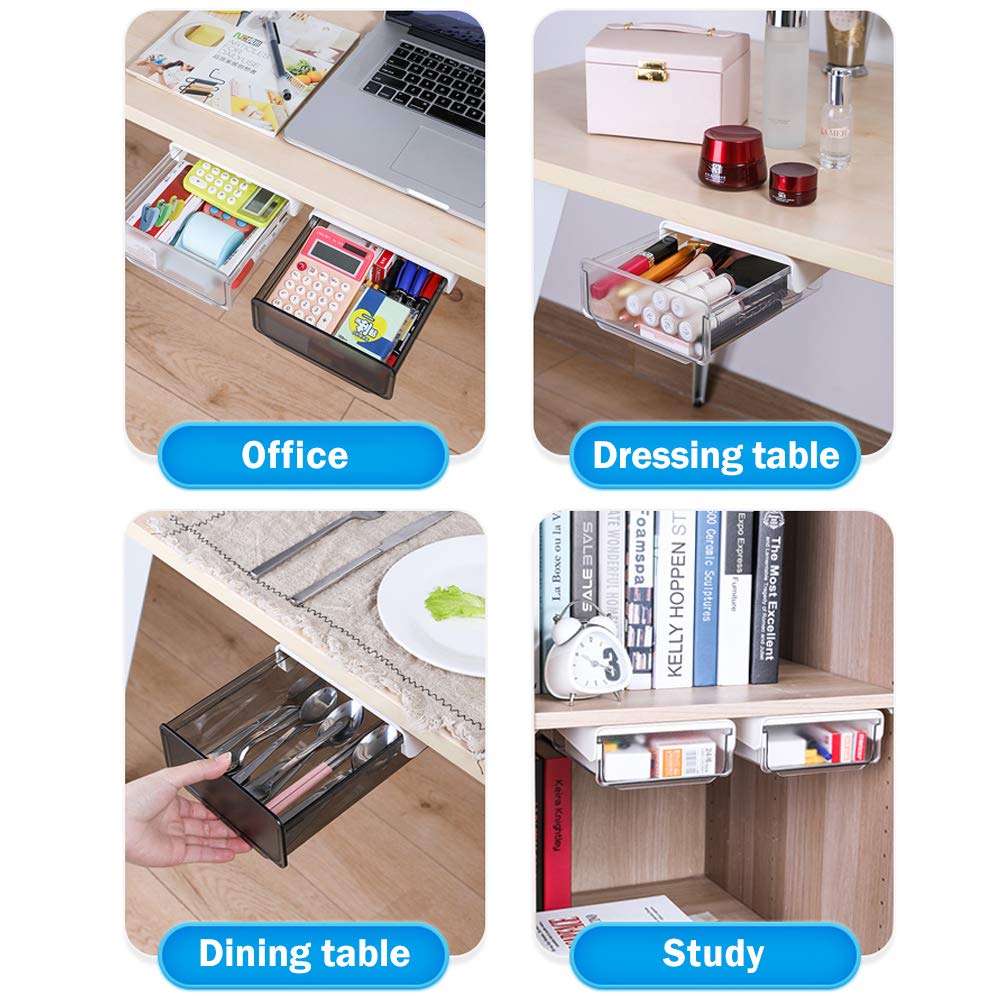 CMOISO Under the Table Storage Box, 2 Pieces Hidden Drawer Creative Desk Sticker, Drawer Tray Desk Organizer for Home and Office (Black)