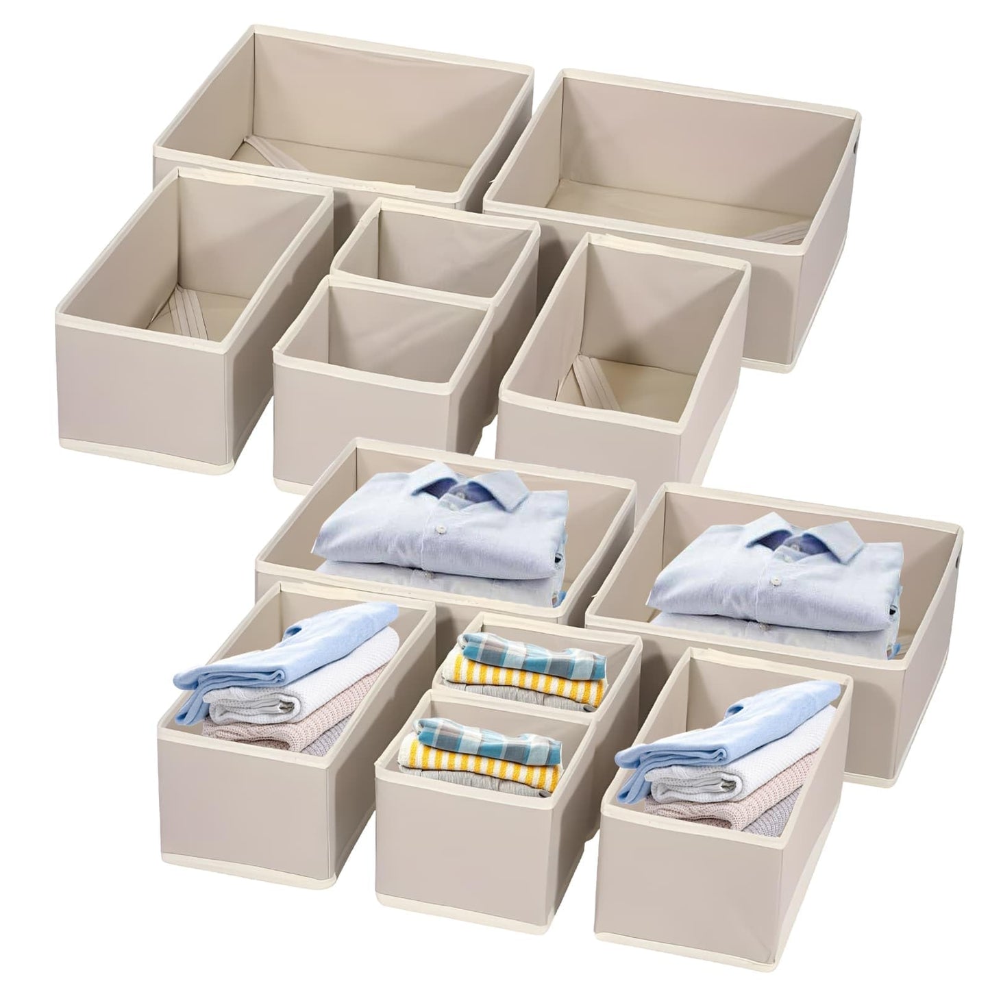 Clothes Drawer Folding Wardrobe Organisers 12-Piece Drawer Dividers(Khaki)