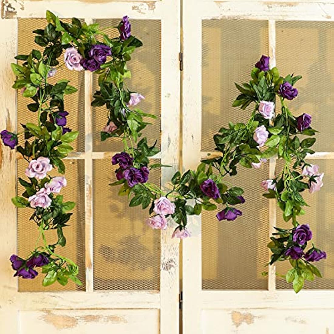 Veryhome 3PCS 7.9FT Artificial Purple Rose Flower Garland, Silk Hanging Floral Garland, Decorative Flower Vines for Room Decor Wedding Flowers Arches for Ceremony (Purple)