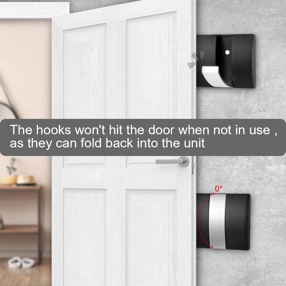 flintronic Wall Mounted Floating Rack with 1 Silver Hook, Foldable Metal Wall Hook, Space Aluminum Material Coat Hook Rack Wall Hanger
