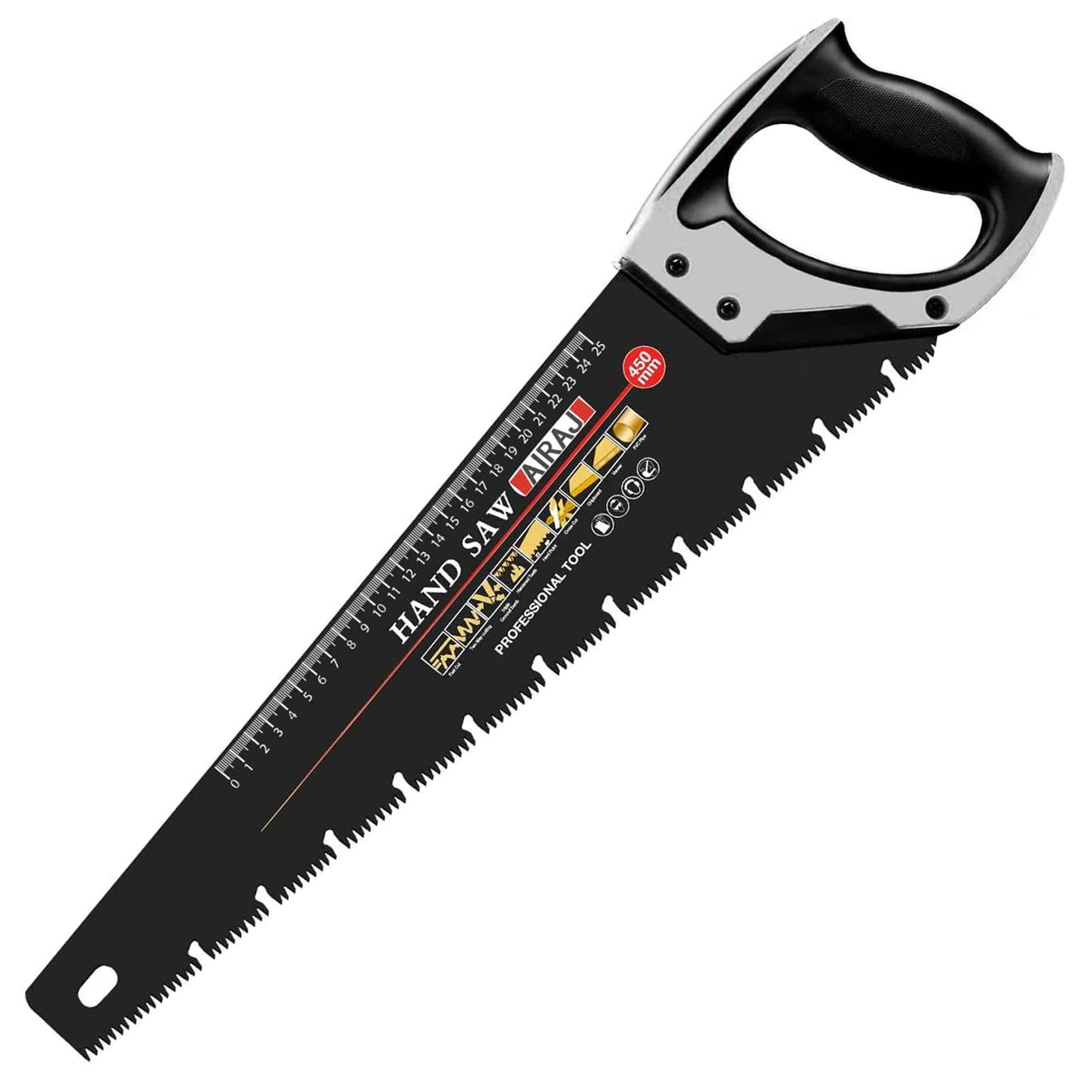 AIRAJ 450MM Hand Saw, Fine Cutting Heavy Duty Pruning Saw, Unique ? Type Chip Flutes, Comfortable Non-Slip Handle, Professional Pruning Saw for