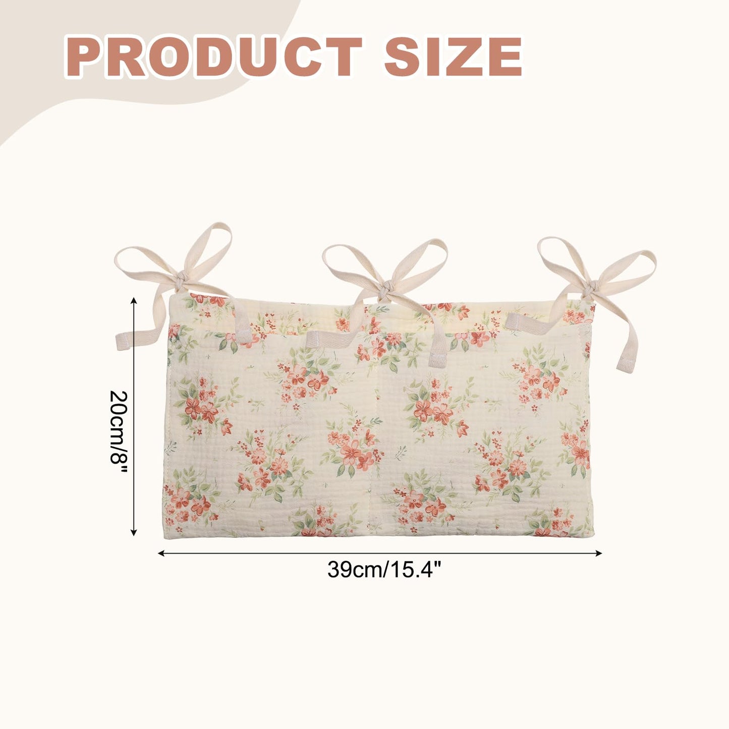 PATIKIL Bedside Hanging Bags, Cotton Milk Bottle Bib-Storage Bag 2 Pockets Nursery Organizer for Bed, Beige Rose