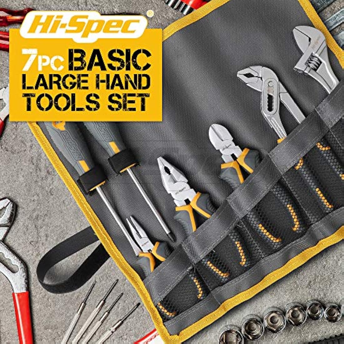 Hi-Spec 7pc Home DIY Repair Tool Kit Set in a Roll Up Toolbag. Compact Household DIY Starter Basic Handyman Tools of Plumber Pliers, Screwdrivers and Adjustable Wrench
