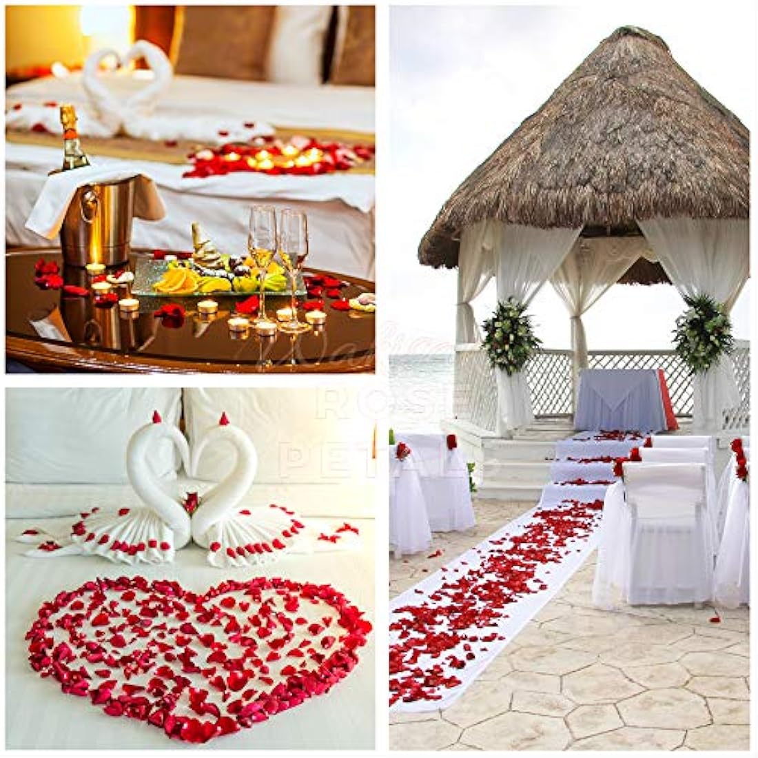 WAKISAKI (Deodorized, Separated and Ready-to-use) Artificial Fake Rose Petals for Romantic Night, Wedding, Proposal, Event, Party, Decoration, in Bulk (1000 CT, Dark Red)