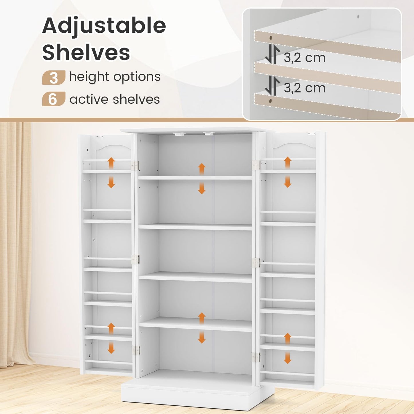 GiantexUK Kitchen Cupboard, Wooden Buffet Pantry Cabinet with 17 Shelves and 2 Doors, Multifunctional Storage Organizer for Living Room Dinning Room