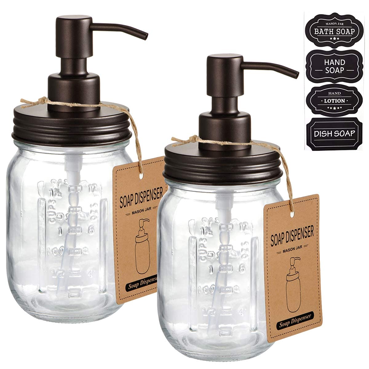 Mason Jar Soap Dispensers ?Bronze -Rustproof 304 Stainless Steel Lid &Pump ? Great for Hand Soap, Lotions,Dish Liquid Soap,Bath Soap-Farmhouse D?cor
