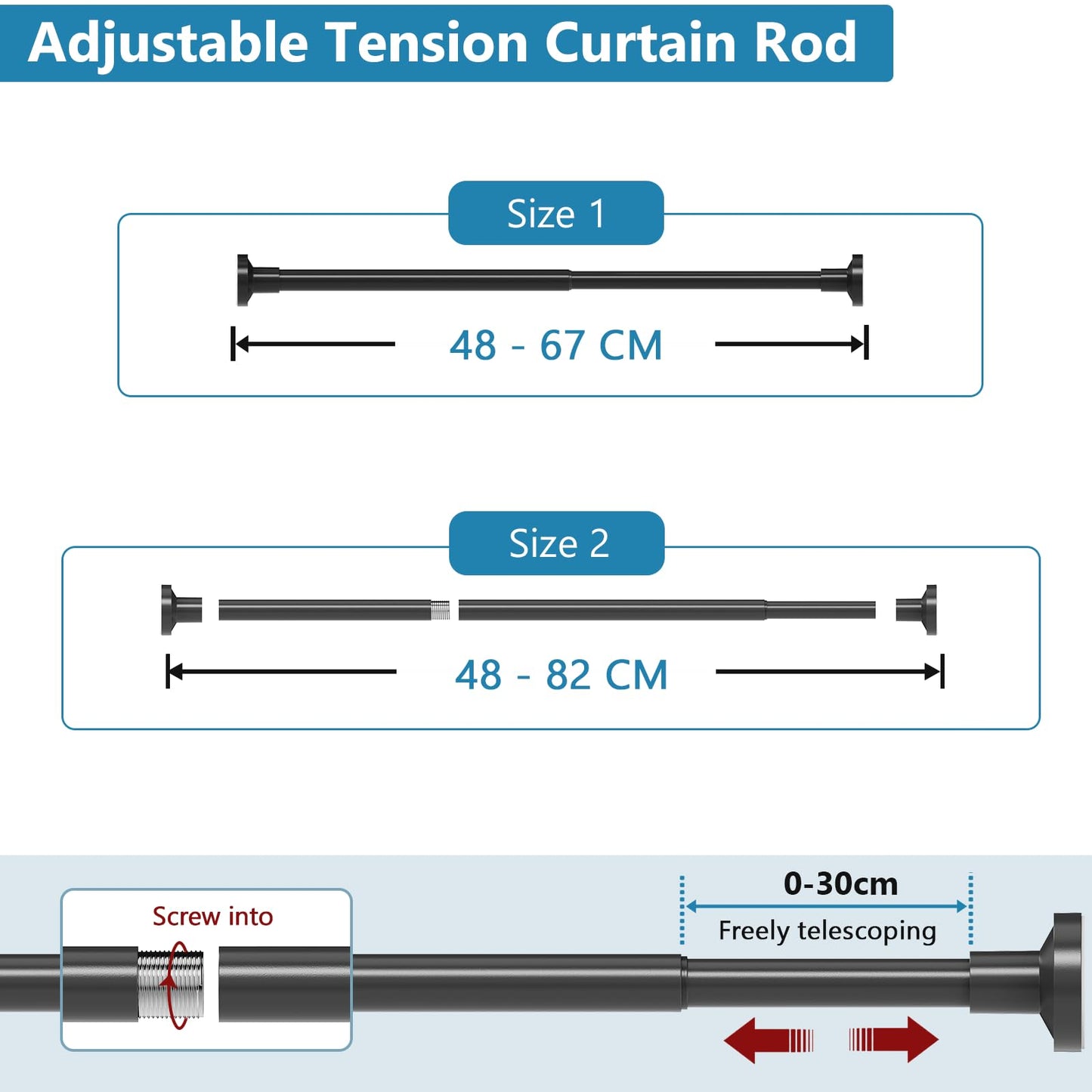 WELDUN Extendable Shower Curtain Tension Rod 48-82CM No Drill Rod