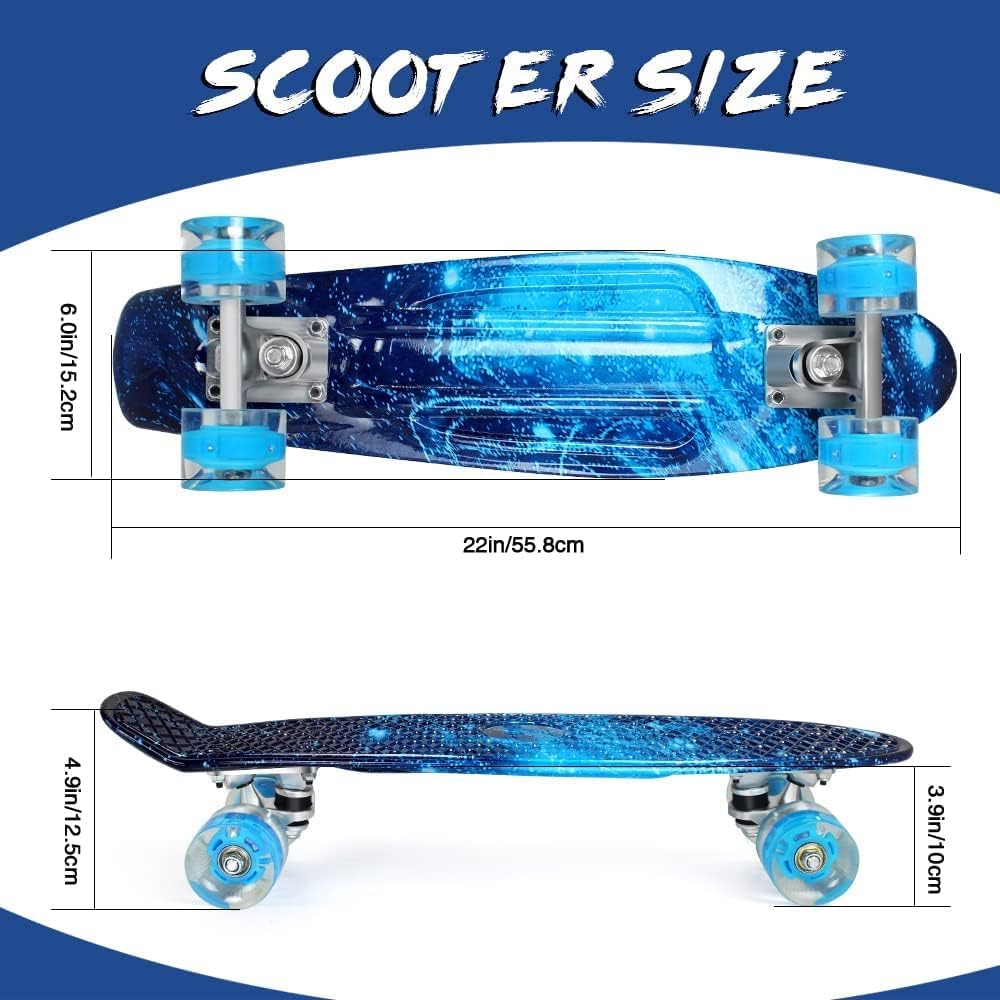 BELEEV 22 inch Skateboards for Kids, Cruiser Skateboard for Girls Boys Teens Adults Beginners, LED Light up Wheels, Mini Skateboards Classic Complete