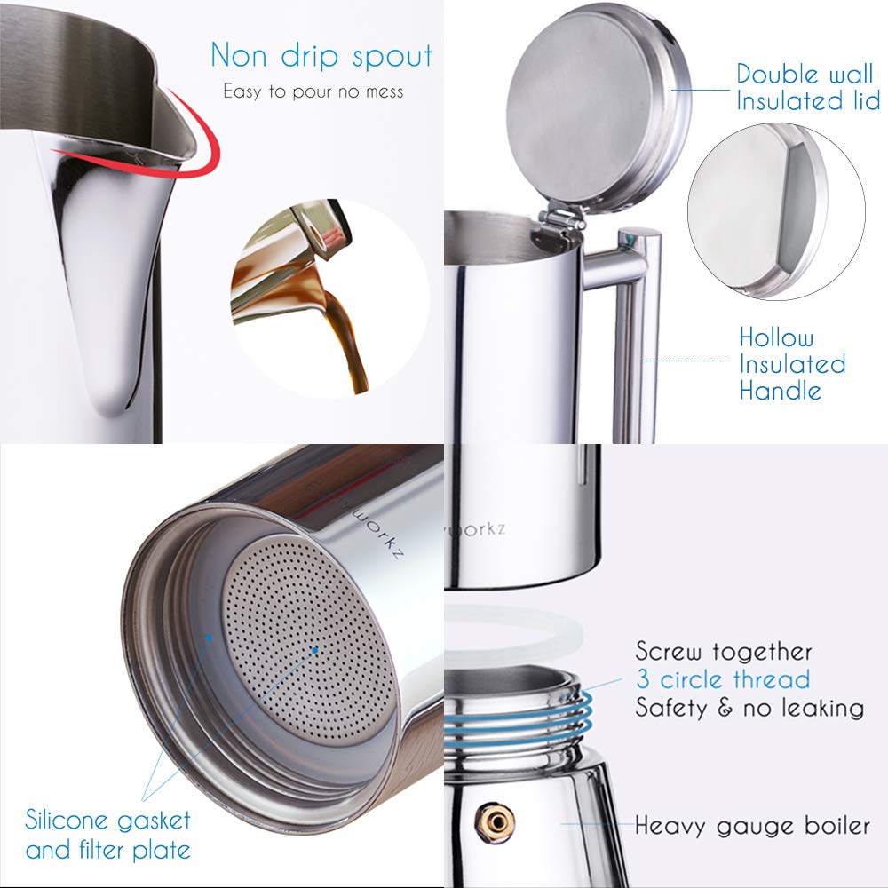 Easyworkz Diego Stovetop Espresso Maker Stainless Steel Italian Coffee Machine Maker 12cup 520ml Induction Moka Pot