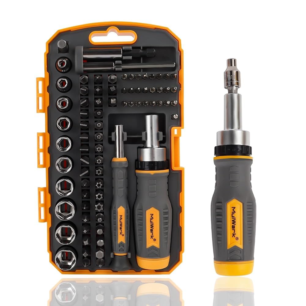 MULWARK Screwdriver Bit Set & Socket Kit, 77-Pieces Ratcheting Screwdriver Set with Case, 77 in 1 Multi Bit Screw Driver for Home DIY, Electronics,