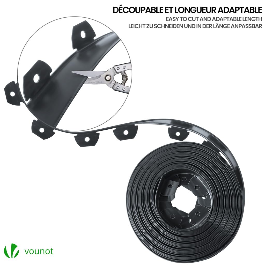VOUNOT? 40m Flexible Lawn Garden Edging Border, Plastic Grass Path Edging with 80 Reinforced Securing Pegs, Height 5cm, Anthracite