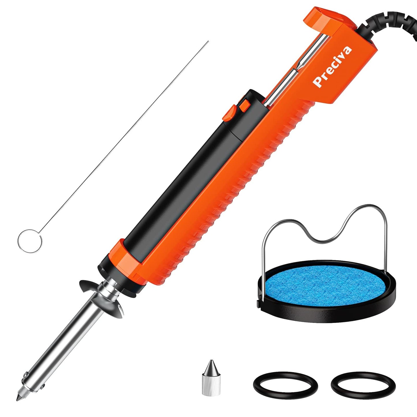 Preciva Electric Desoldering Pump, 30W Desoldering Iron Solder Sucker Pump with Nozzles 1.0mm 1.2mm for Through-Hole De-Soldering (Orange)