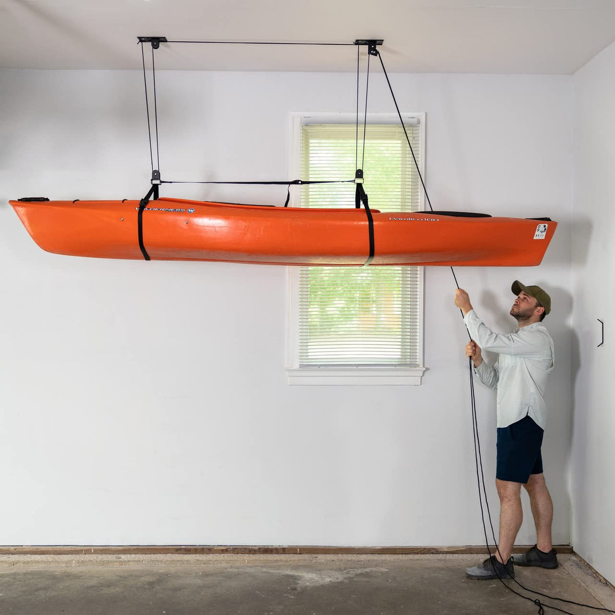 StoreYourBoard Kayak Ceiling Storage Pulley, Overhead Garage Hanging Hoist System, Heavy Duty Holds 150 lbs