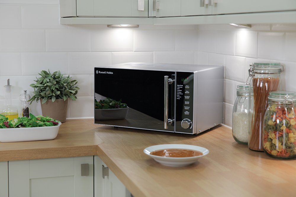 Russell Hobbs RHM2017 20L 800W Silver Digital Microwave, Child Safety Lock, Automatic Defrost, 5 Autocook Menus, Clock and Timer, Easy Clean