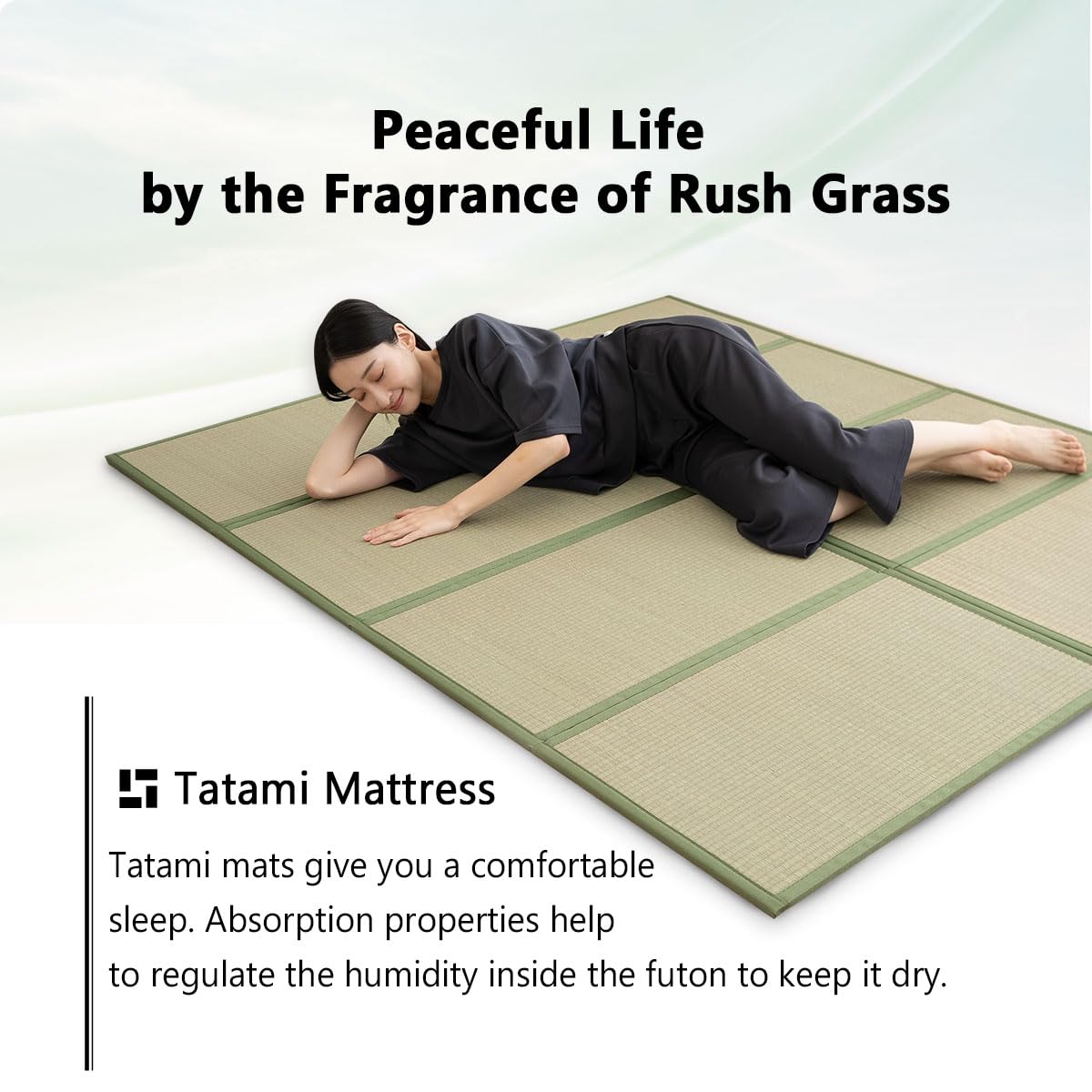 EMOOR Japanese Tatami Mat Single Natural Rush Grass (Undyed), Foldable Igusa Mattress Floor Sleeping Japanese Futon Mattress Meditation Yoga Zen