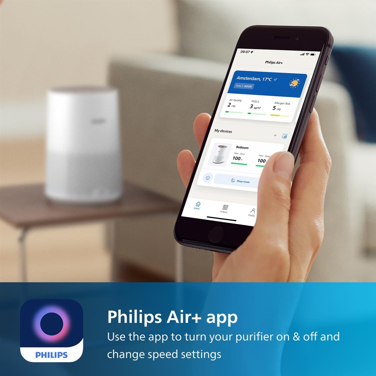 Philips Air Purifier 600 Series, Ultra-quiet and energy-efficient, For allergy sufferers, HEPA filter removes 99.97% of pollutants, Covers up to 44m2,