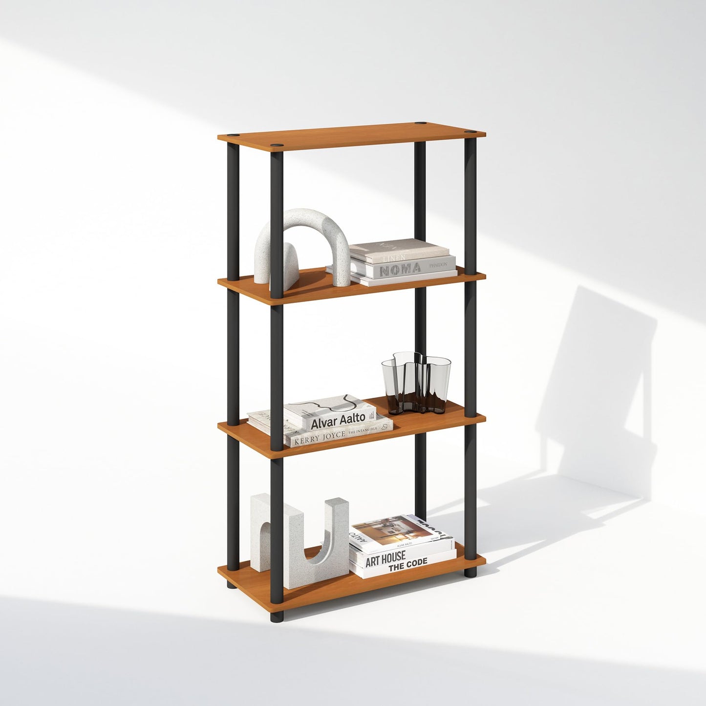 Furinno TURN-N-TUBE Book Shelf, 4-Tier Bookshelf, Bookcase with Multipurpose Compact Display Rack, 29.5 x 59.9 x 109.7 cm, for Living Room, Bedroom